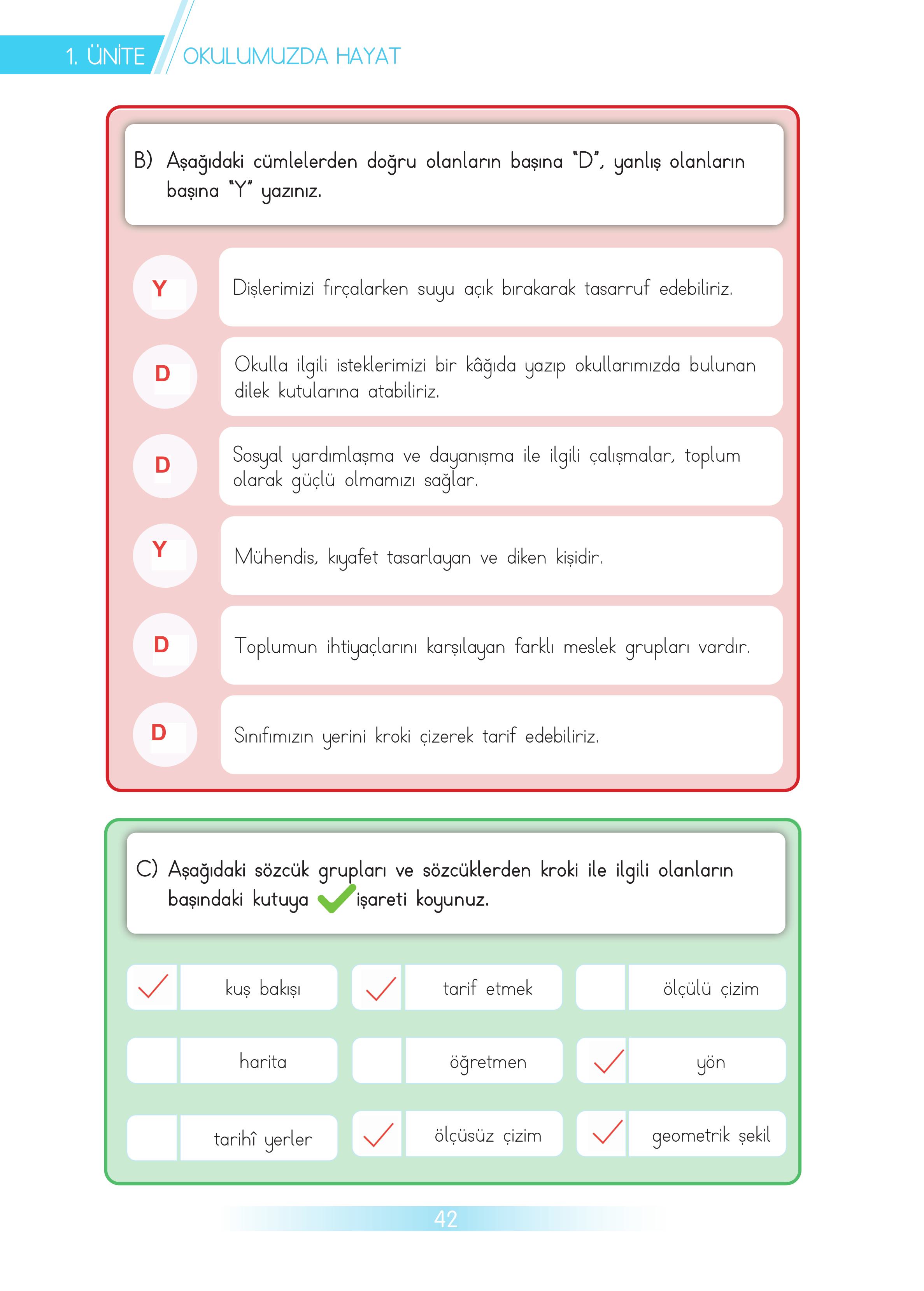 3. Sınıf Meb Yayınları Hayat Bilgisi Ders Kitabı Sayfa 42 Cevapları