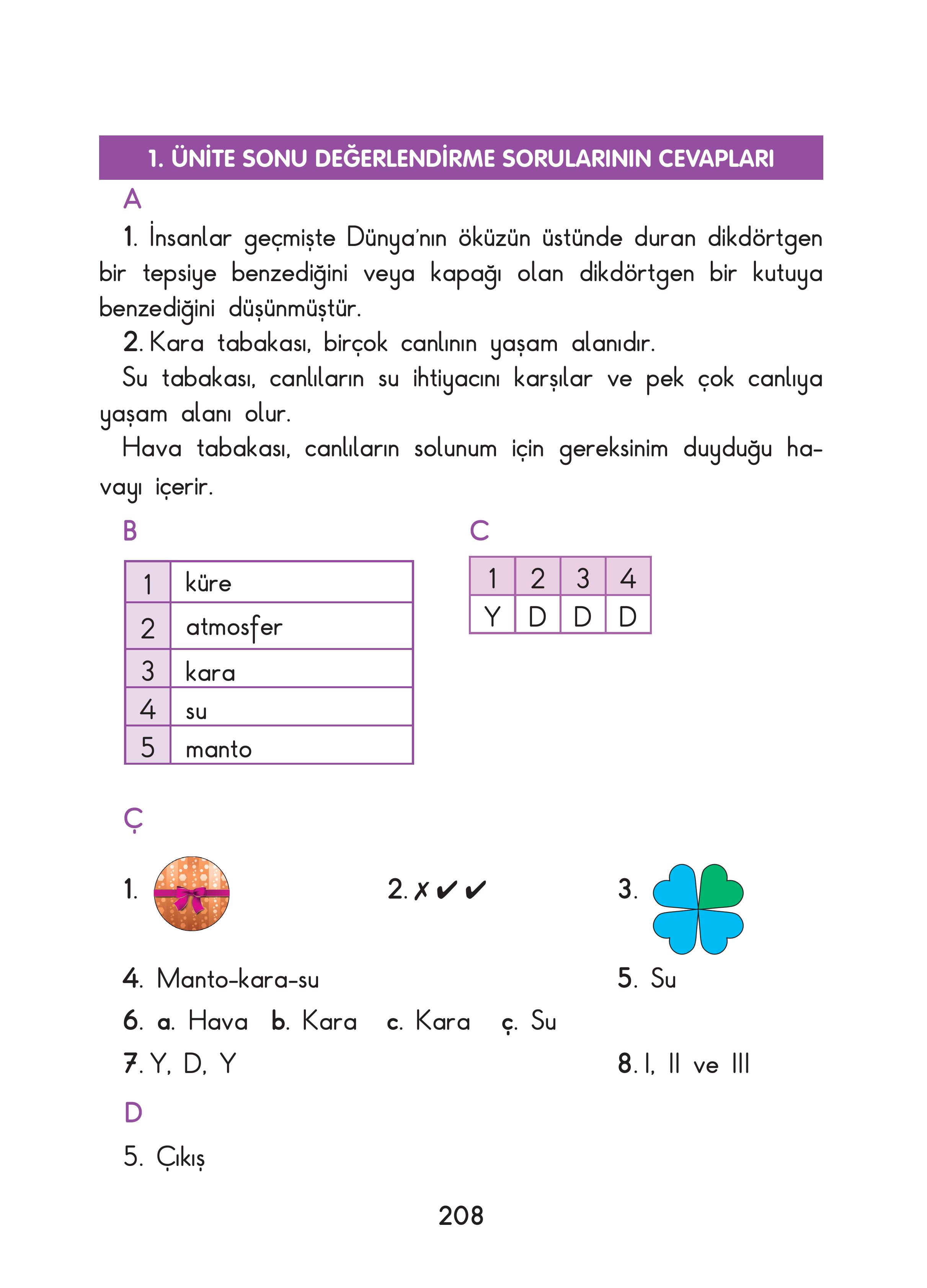 3. Sınıf Sdr Dikey Yayıncılık Fen Bilimleri Ders Kitabı Sayfa 208 Cevapları