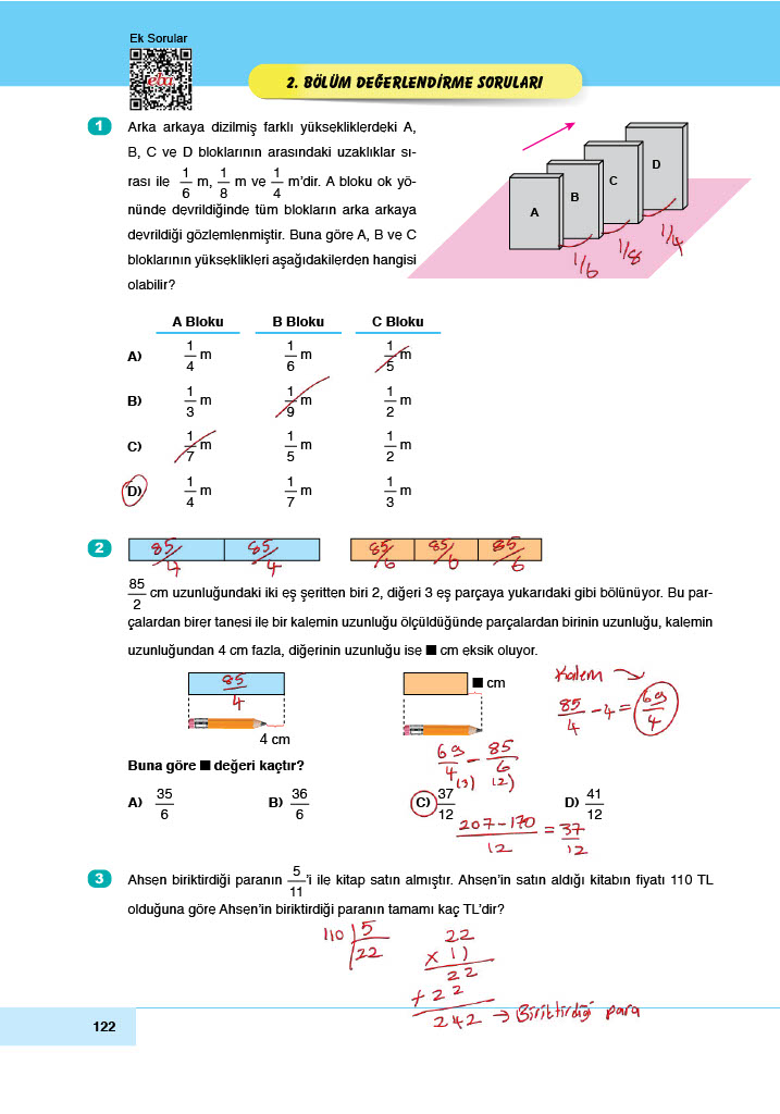 6. Sınıf Doğa Yayınları Matematik Ders Kitabı Sayfa 122 Cevapları 6. Sınıf Doğa Yayınları Matematik Ders Kitabı Sayfa 122 Cevapları