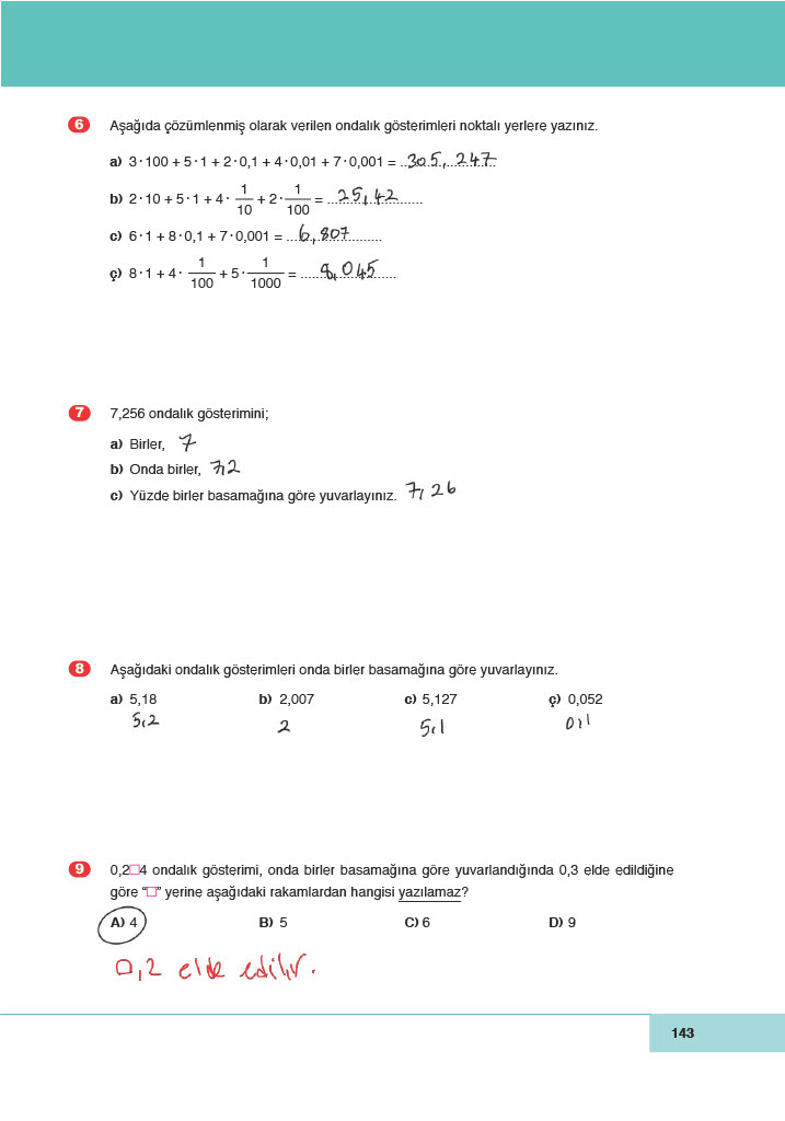 6. Sınıf Doğa Yayınları Matematik Ders Kitabı Sayfa 143 Cevapları