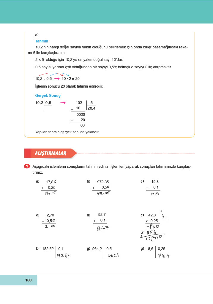 6. Sınıf Doğa Yayınları Matematik Ders Kitabı Sayfa 160 Cevapları