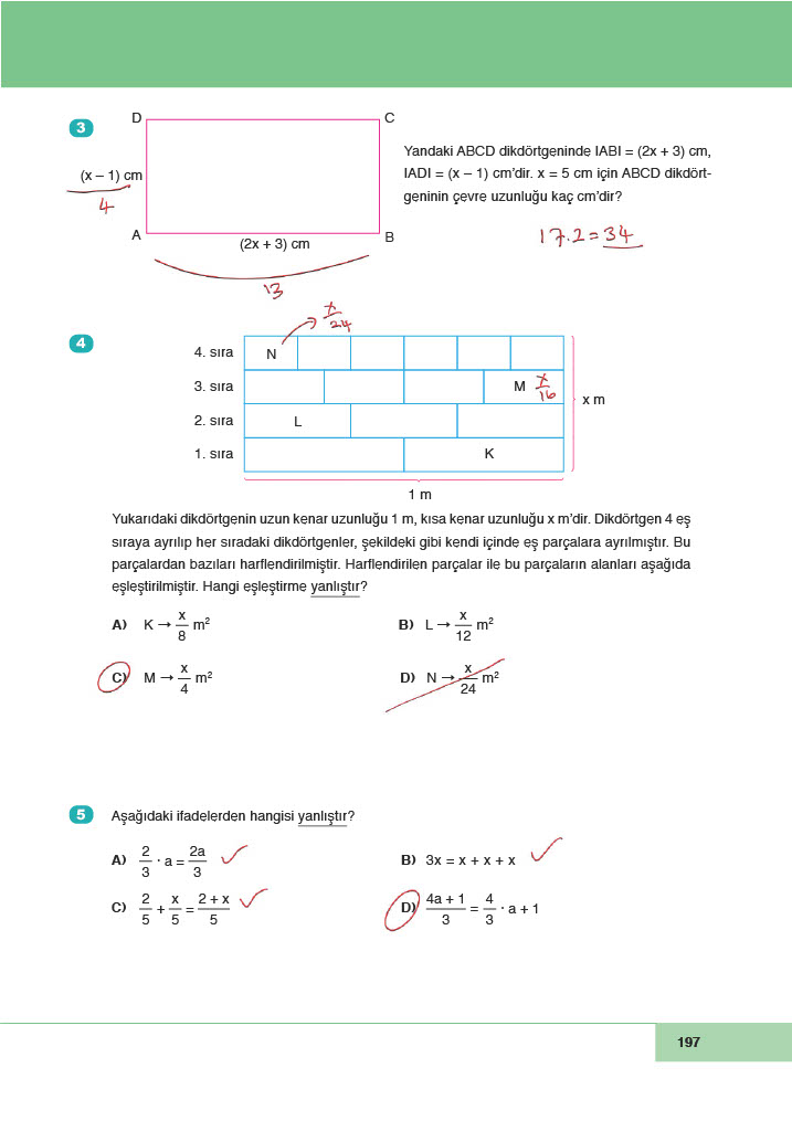 6. Sınıf Doğa Yayınları Matematik Ders Kitabı Sayfa 197 Cevapları