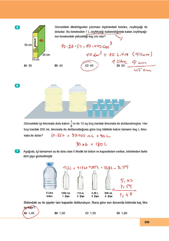 6. Sınıf Doğa Yayınları Matematik Ders Kitabı Sayfa 335 Cevapları