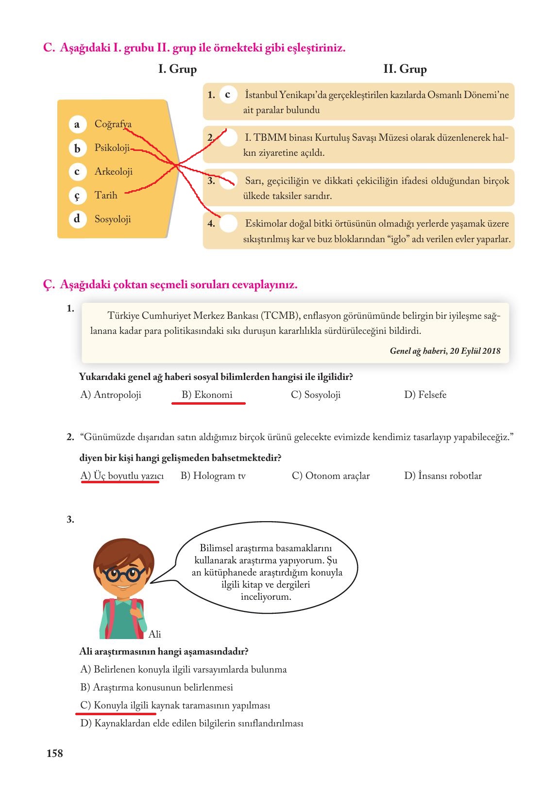 6. Sınıf Evos Yayınları Sosyal Bilgiler Ders Kitabı Sayfa 158 Cevapları