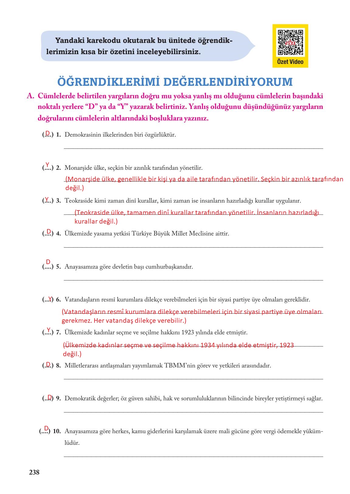 6. Sınıf Evos Yayınları Sosyal Bilgiler Ders Kitabı Sayfa 238 Cevapları