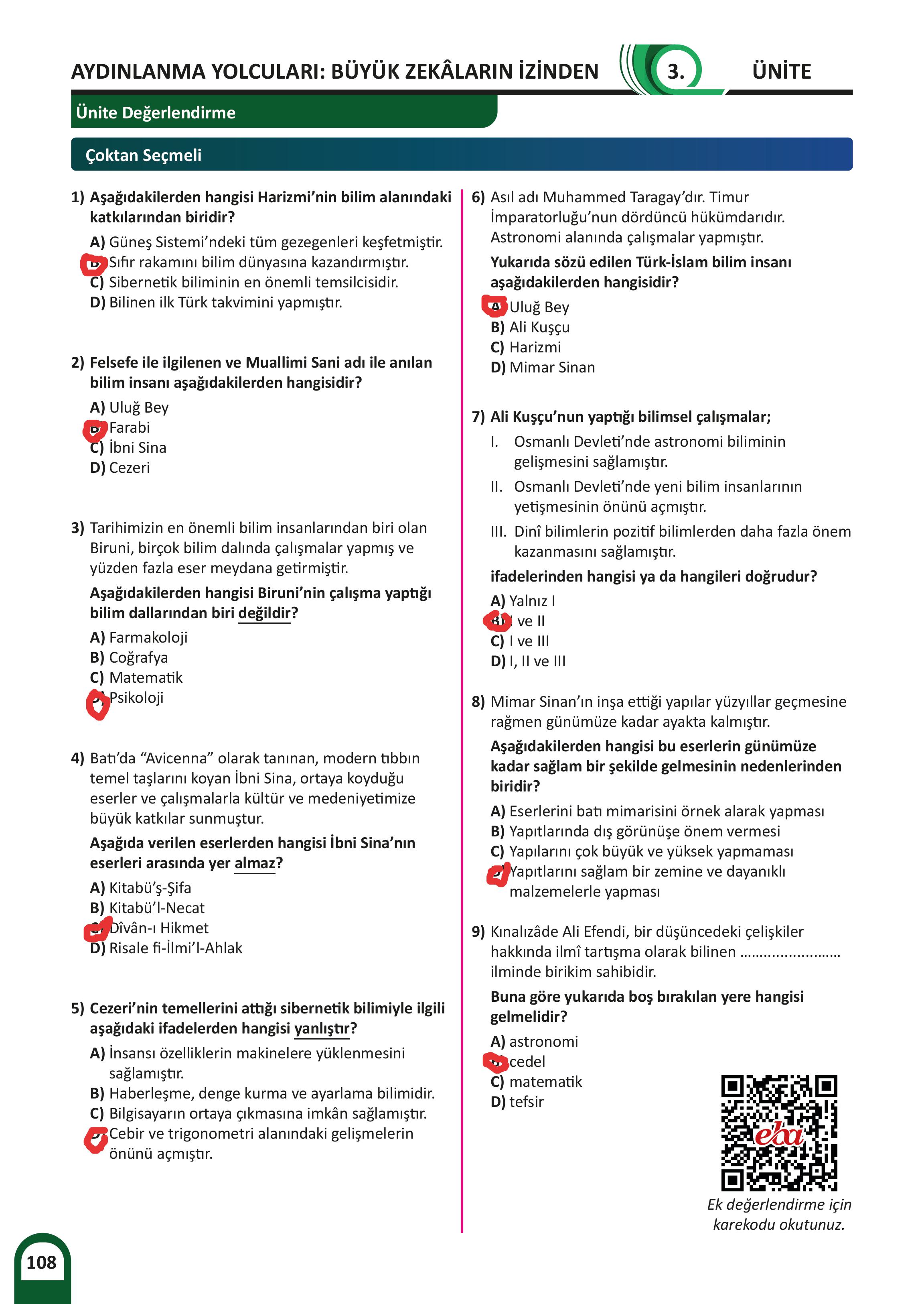 6. Sınıf Meb Yayınları Kültür Ve Medeniyetimize Yön Verenler Ders Kitabı Sayfa 109 Cevapları