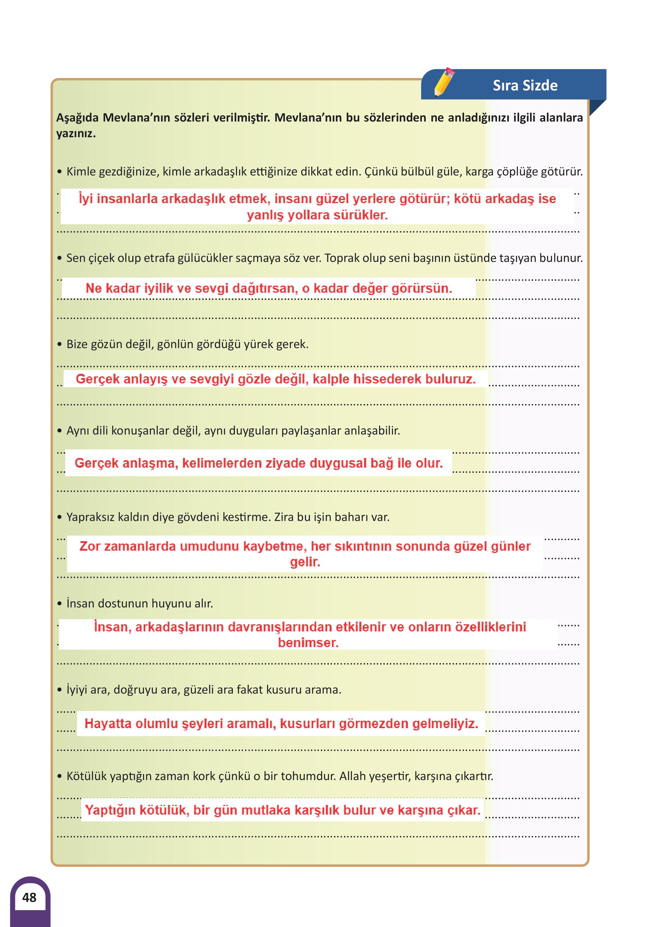 6. Sınıf Meb Yayınları Kültür Ve Medeniyetimize Yön Verenler Ders Kitabı Sayfa 49 Cevapları