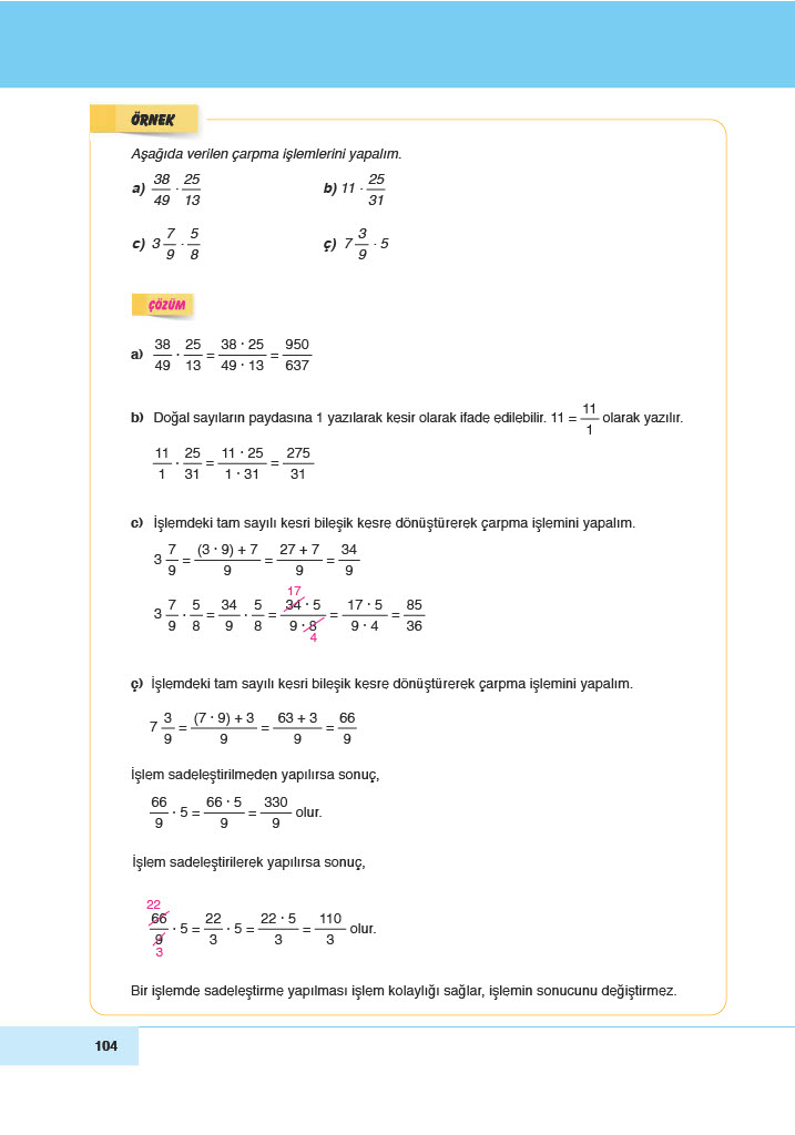 6. Sınıf Meb Yayınları Matematik Ders Kitabı Sayfa 104 Cevapları