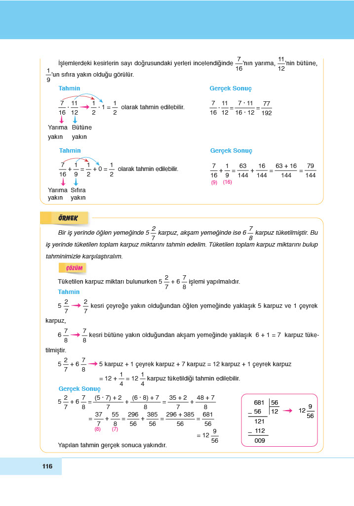 6. Sınıf Meb Yayınları Matematik Ders Kitabı Sayfa 116 Cevapları