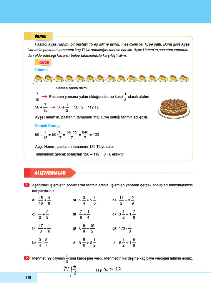 6. Sınıf Meb Yayınları Matematik Ders Kitabı Sayfa 118 Cevapları