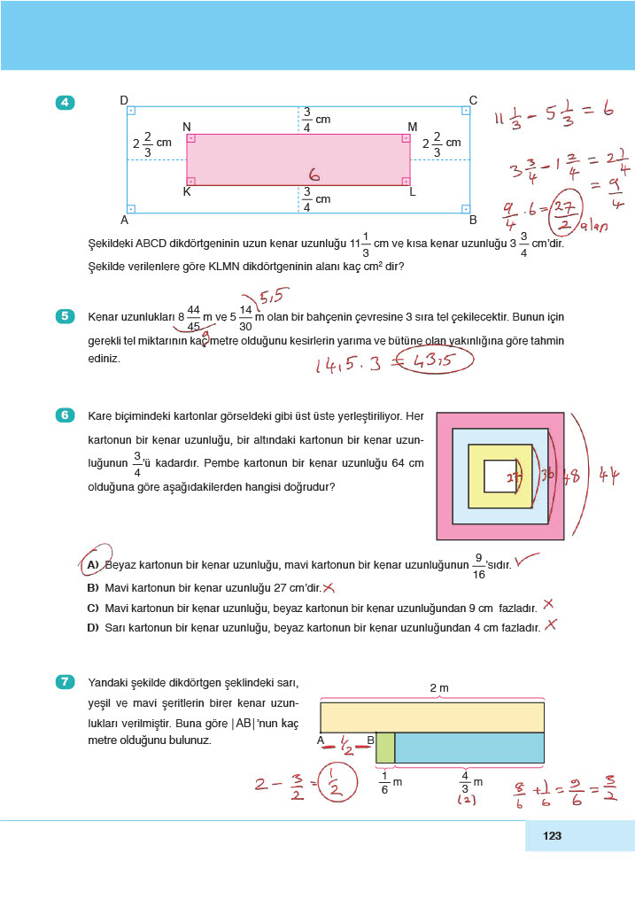6. Sınıf Meb Yayınları Matematik Ders Kitabı Sayfa 123 Cevapları