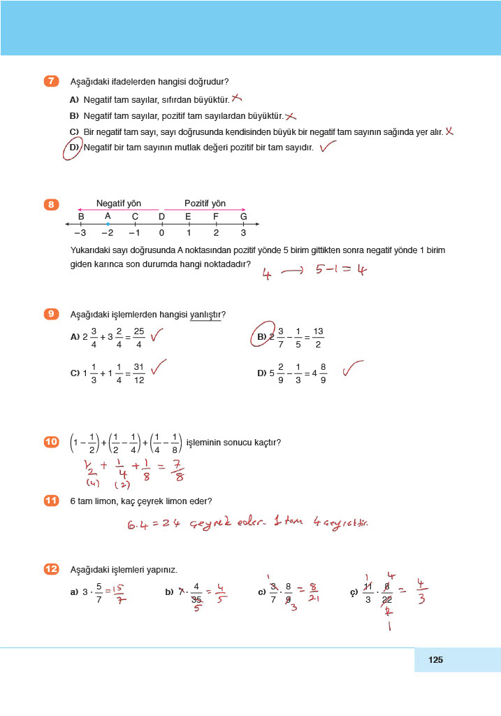 6. Sınıf Meb Yayınları Matematik Ders Kitabı Sayfa 125 Cevapları