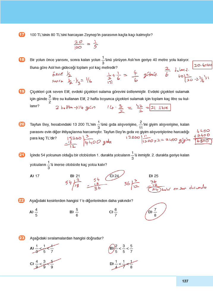 6. Sınıf Meb Yayınları Matematik Ders Kitabı Sayfa 127 Cevapları