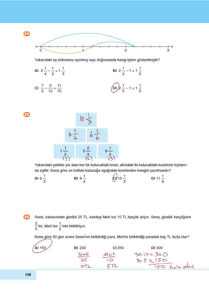 6. Sınıf Meb Yayınları Matematik Ders Kitabı Sayfa 128 Cevapları