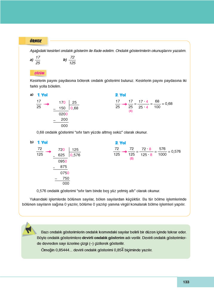 6. Sınıf Meb Yayınları Matematik Ders Kitabı Sayfa 133 Cevapları