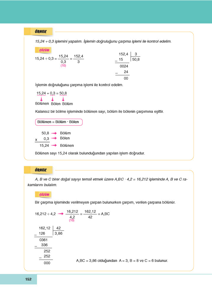 6. Sınıf Meb Yayınları Matematik Ders Kitabı Sayfa 152 Cevapları