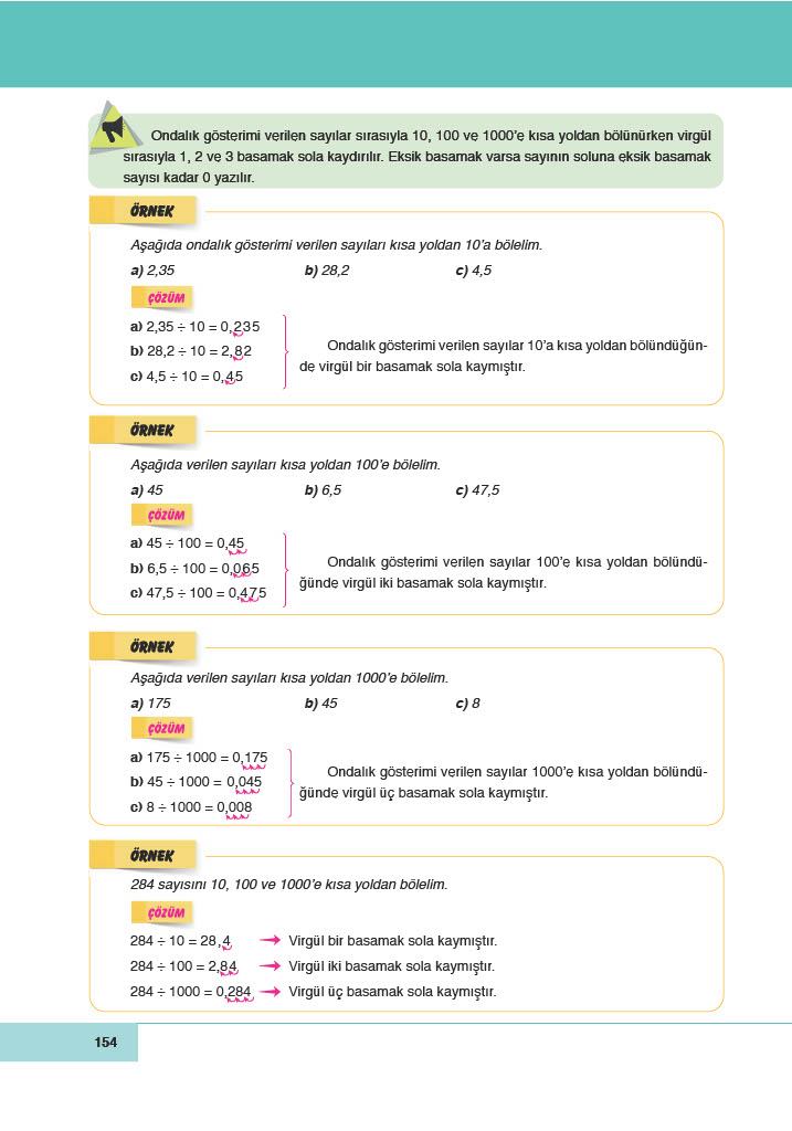 6. Sınıf Meb Yayınları Matematik Ders Kitabı Sayfa 154 Cevapları