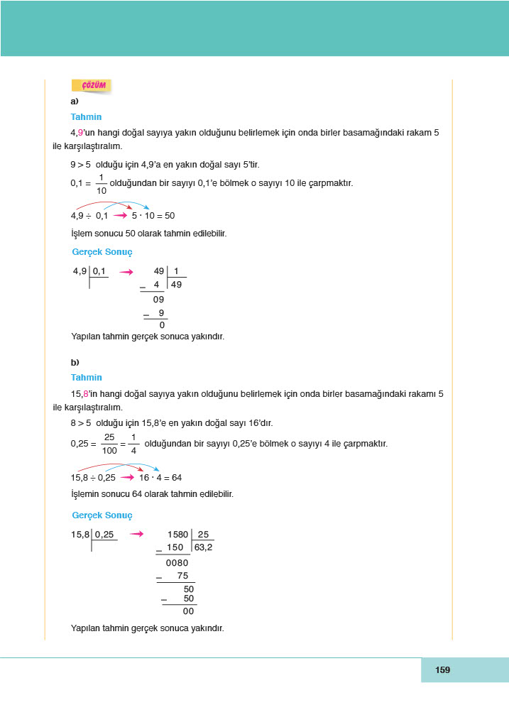 6. Sınıf Meb Yayınları Matematik Ders Kitabı Sayfa 159 Cevapları