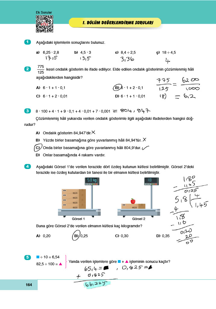 6. Sınıf Meb Yayınları Matematik Ders Kitabı Sayfa 164 Cevapları