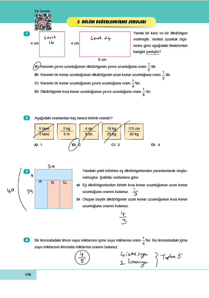 6. Sınıf Meb Yayınları Matematik Ders Kitabı Sayfa 176 Cevapları