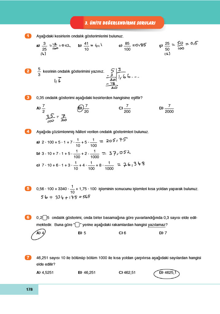 6. Sınıf Meb Yayınları Matematik Ders Kitabı Sayfa 178 Cevapları 6. Sınıf Meb Yayınları Matematik Ders Kitabı Sayfa 178 Cevapları