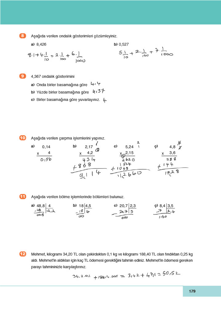 6. Sınıf Meb Yayınları Matematik Ders Kitabı Sayfa 179 Cevapları