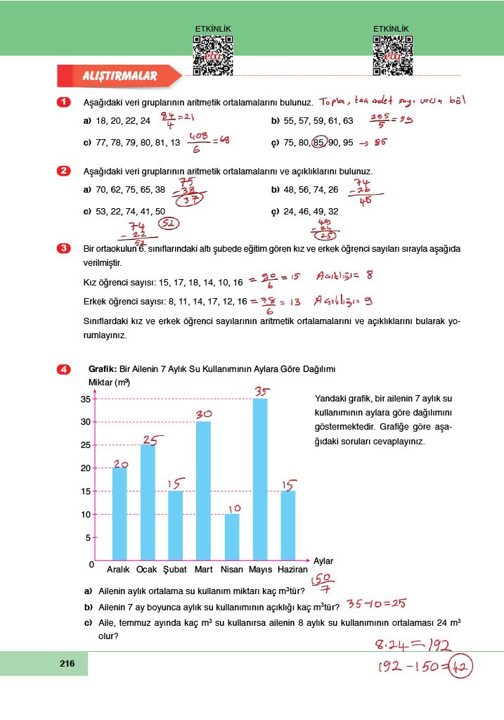 6. Sınıf Meb Yayınları Matematik Ders Kitabı Sayfa 216 Cevapları