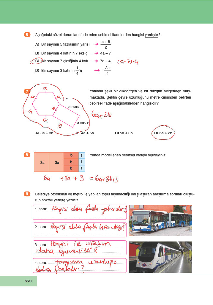 6. Sınıf Meb Yayınları Matematik Ders Kitabı Sayfa 220 Cevapları