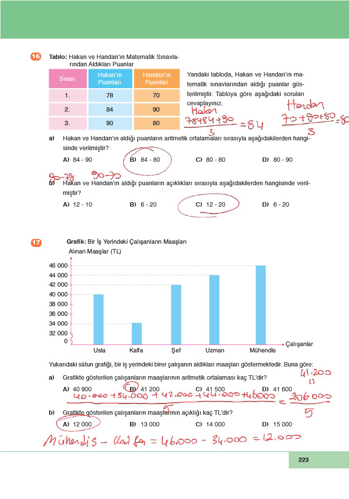 6. Sınıf Meb Yayınları Matematik Ders Kitabı Sayfa 223 Cevapları