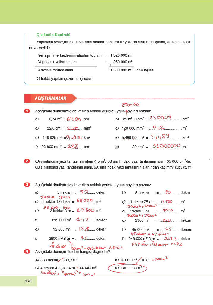 6. Sınıf Meb Yayınları Matematik Ders Kitabı Sayfa 276 Cevapları