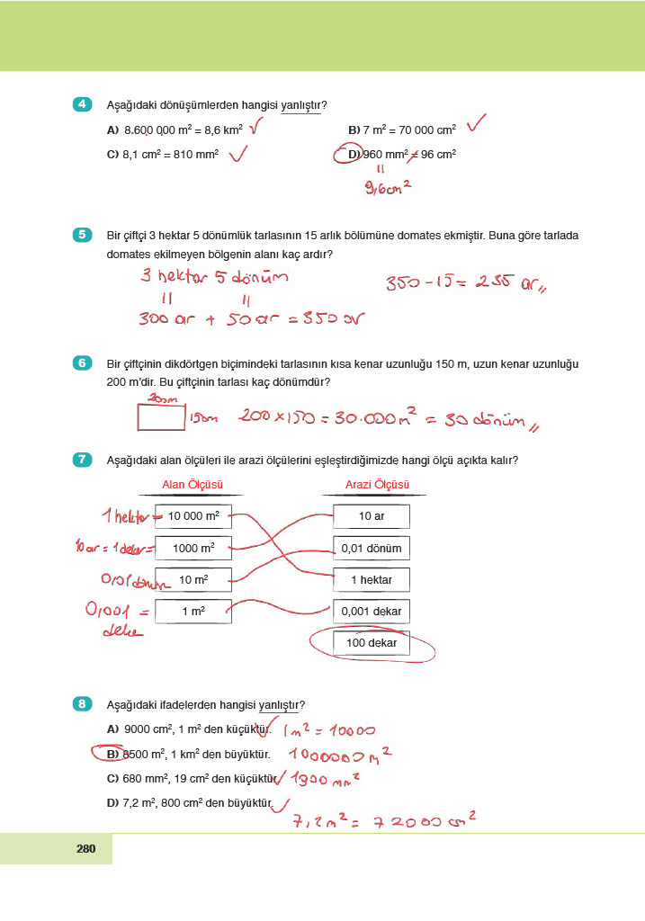 6. Sınıf Meb Yayınları Matematik Ders Kitabı Sayfa 280 Cevapları