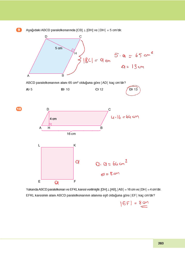 6. Sınıf Meb Yayınları Matematik Ders Kitabı Sayfa 283 Cevapları