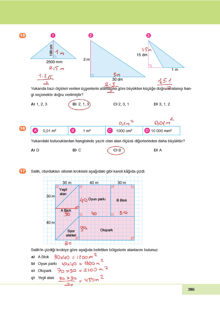 6. Sınıf Meb Yayınları Matematik Ders Kitabı Sayfa 285 Cevapları