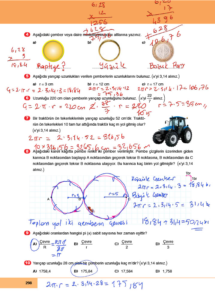 6. Sınıf Meb Yayınları Matematik Ders Kitabı Sayfa 298 Cevapları