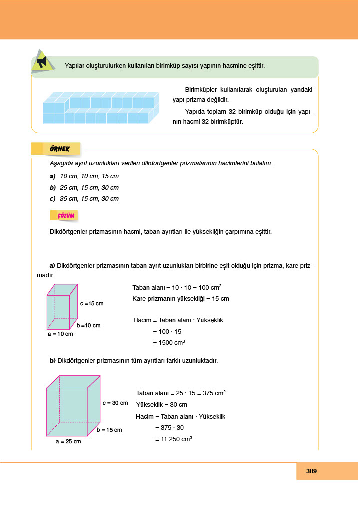 6. Sınıf Meb Yayınları Matematik Ders Kitabı Sayfa 309 Cevapları