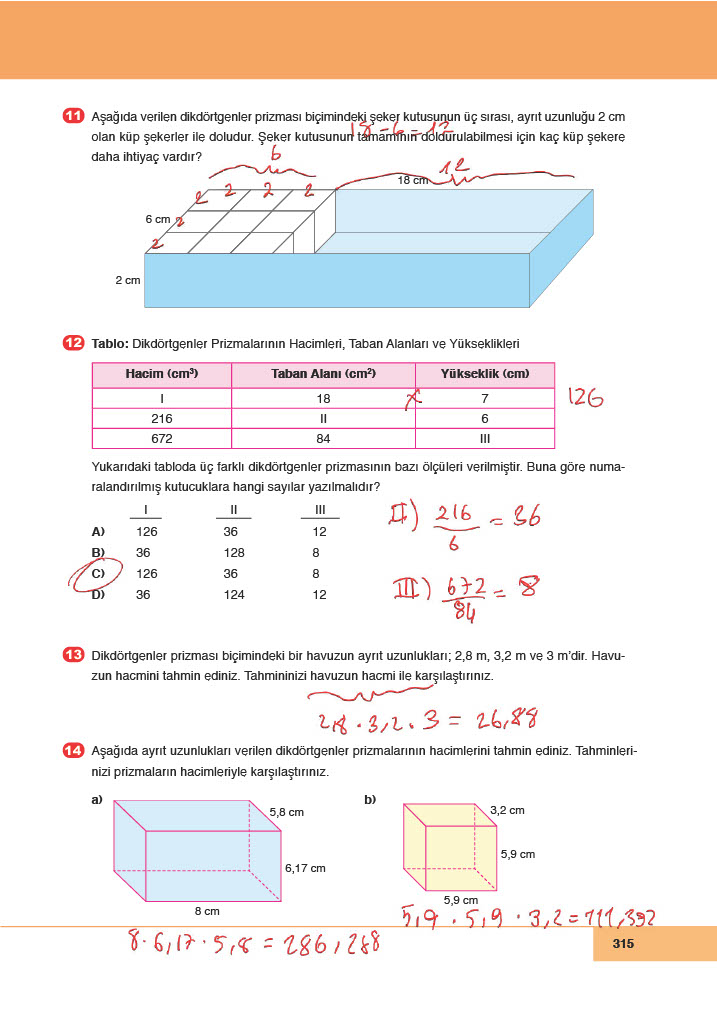6. Sınıf Meb Yayınları Matematik Ders Kitabı Sayfa 315 Cevapları