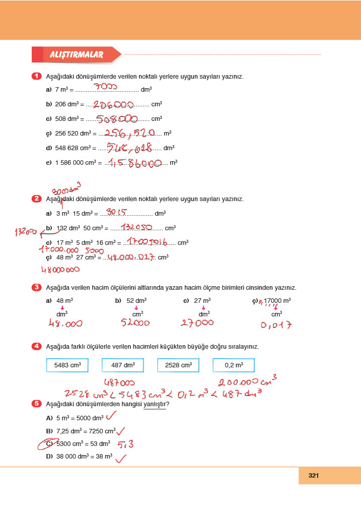 6. Sınıf Meb Yayınları Matematik Ders Kitabı Sayfa 321 Cevapları