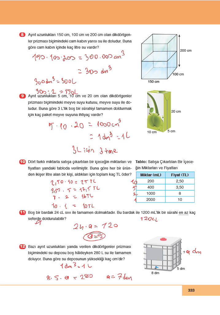 6. Sınıf Meb Yayınları Matematik Ders Kitabı Sayfa 333 Cevapları