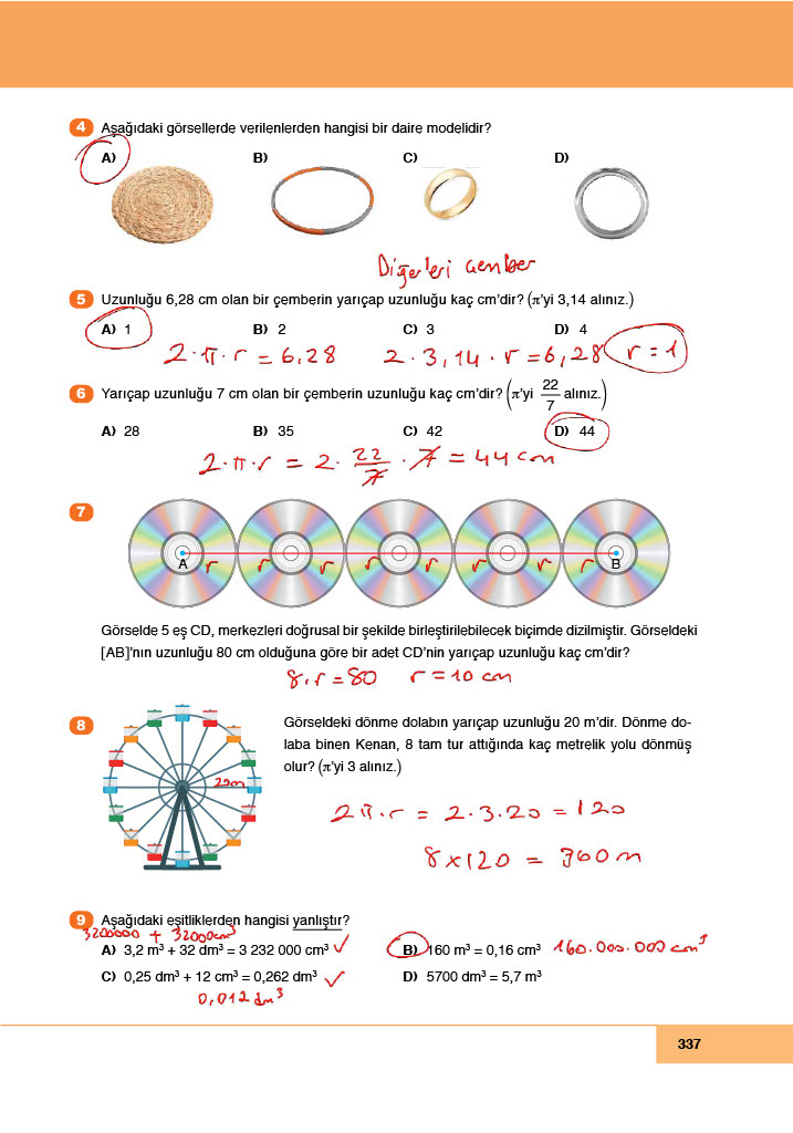 6. Sınıf Meb Yayınları Matematik Ders Kitabı Sayfa 337 Cevapları