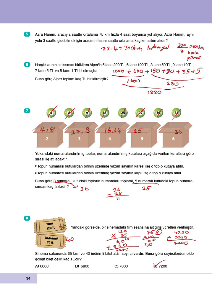 6. Sınıf Meb Yayınları Matematik Ders Kitabı Sayfa 34 Cevapları