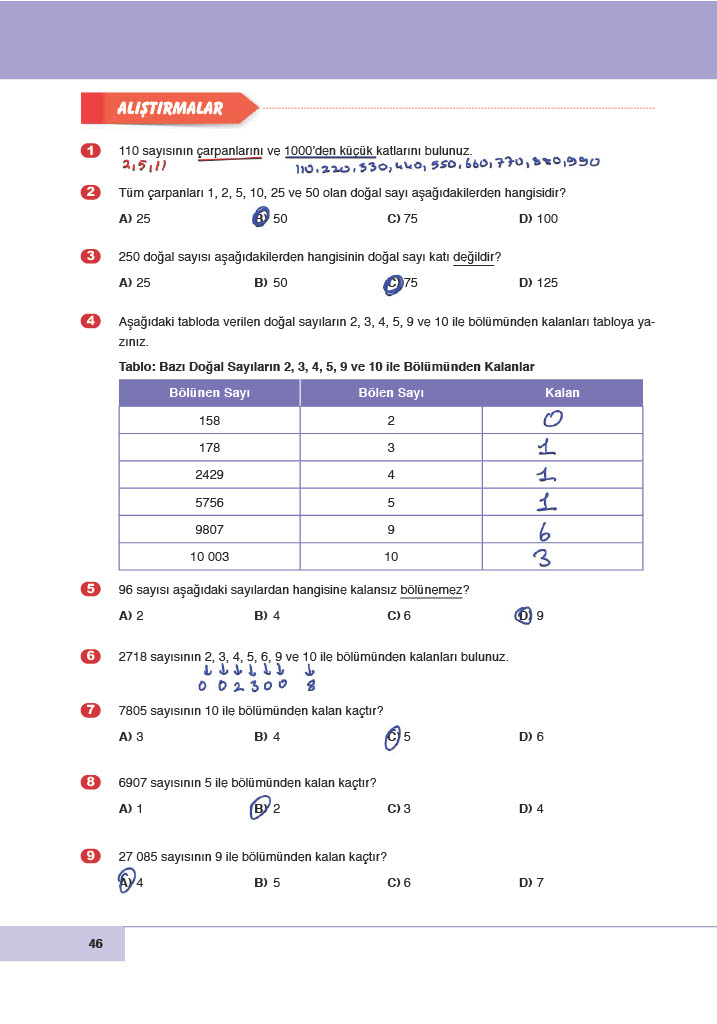 6. Sınıf Meb Yayınları Matematik Ders Kitabı Sayfa 46 Cevapları