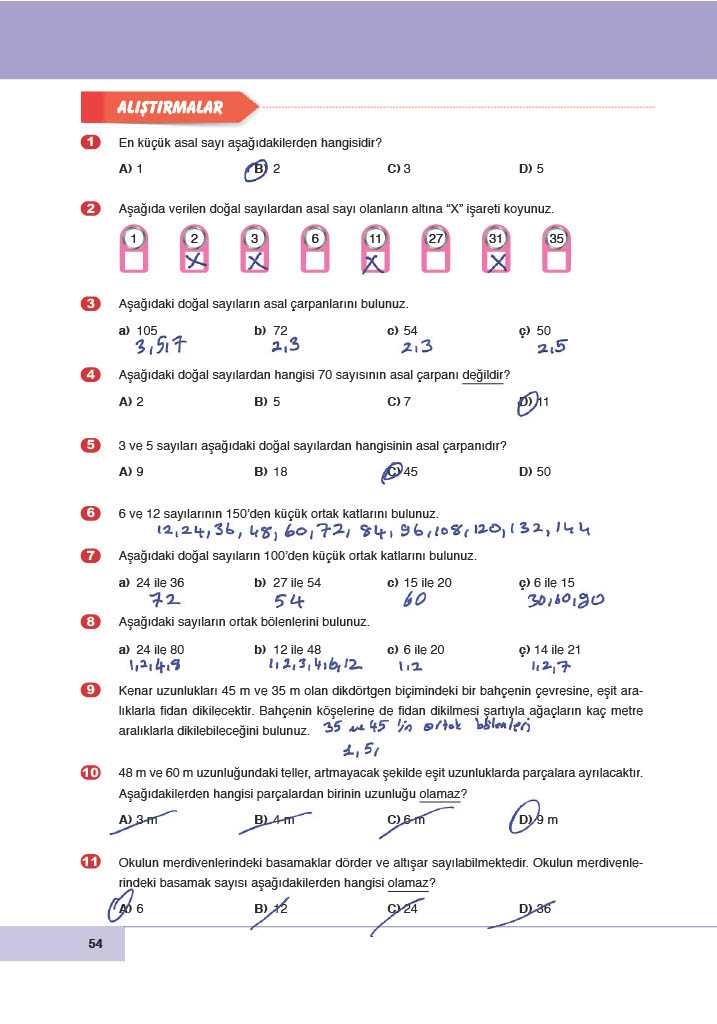 6. Sınıf Meb Yayınları Matematik Ders Kitabı Sayfa 54 Cevapları