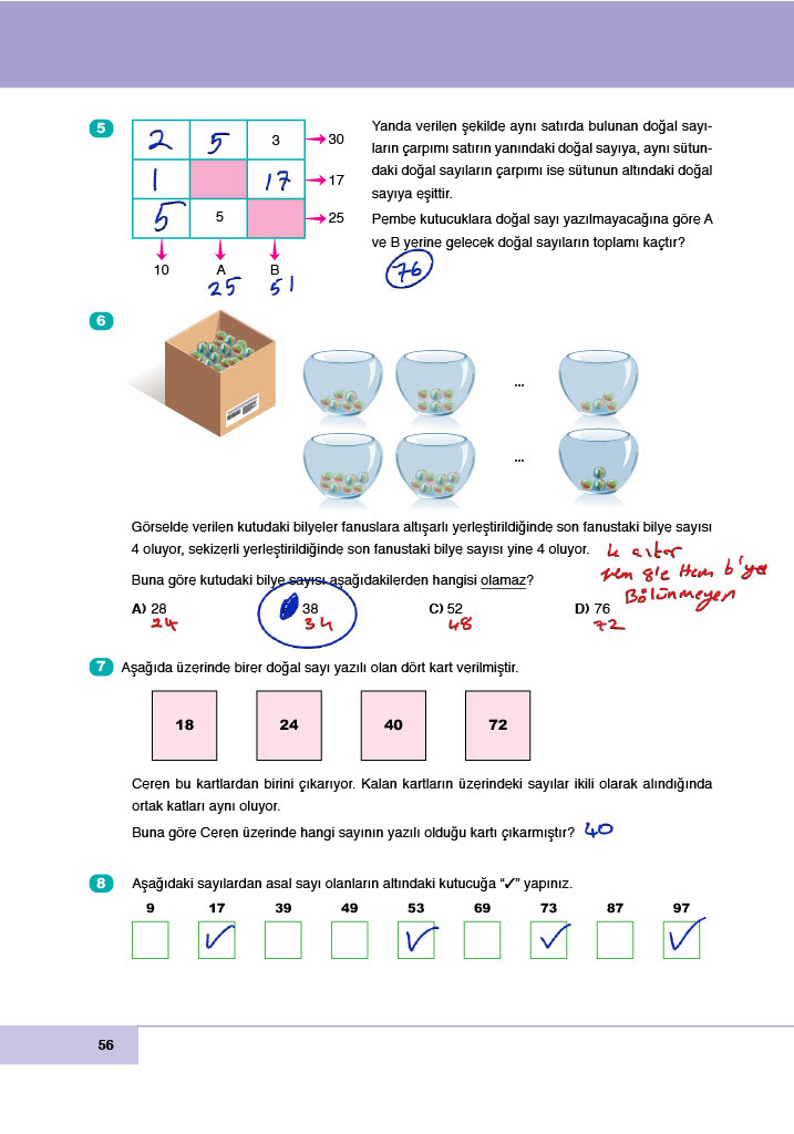 6. Sınıf Meb Yayınları Matematik Ders Kitabı Sayfa 56 Cevapları