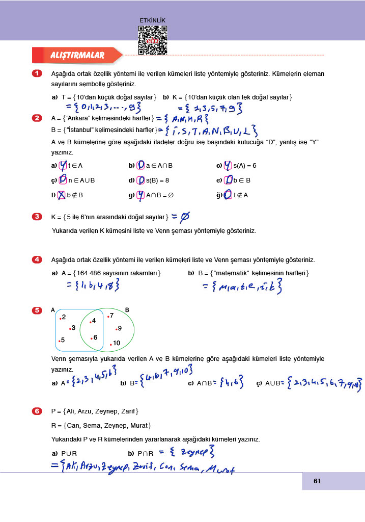 6. Sınıf Meb Yayınları Matematik Ders Kitabı Sayfa 61 Cevapları