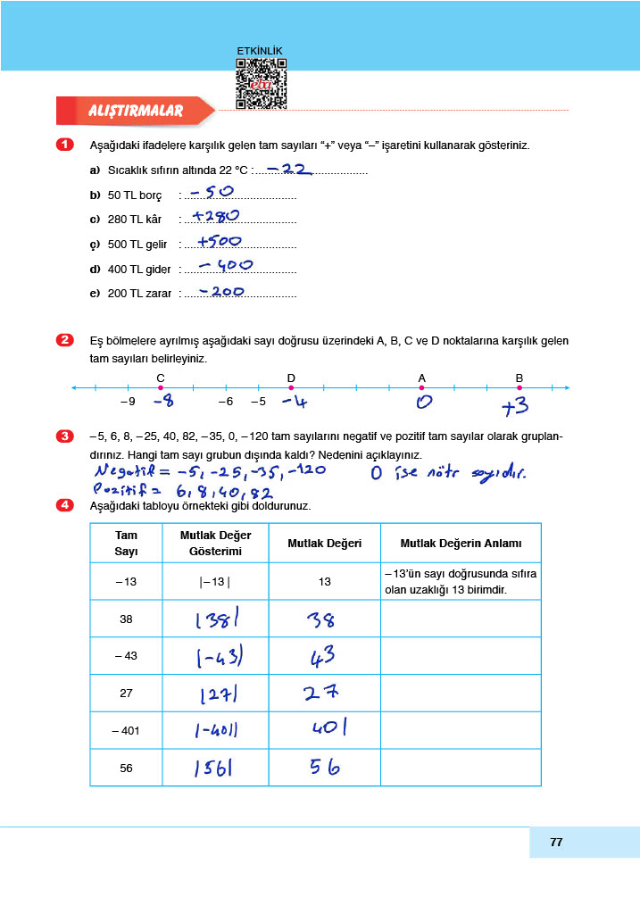 6. Sınıf Meb Yayınları Matematik Ders Kitabı Sayfa 77 Cevapları