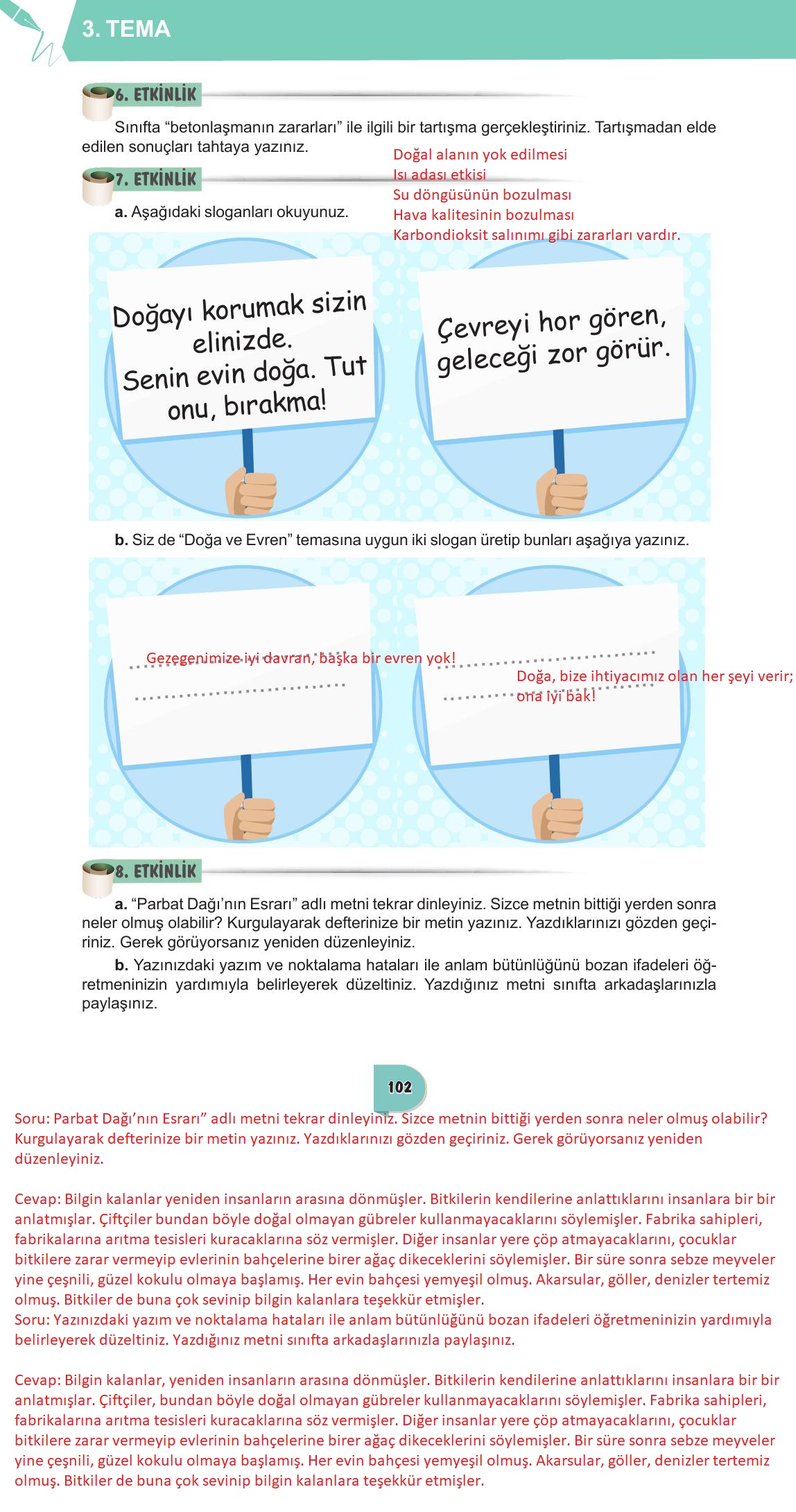 6. Sınıf Meb Yayınları Türkçe Ders Kitabı Sayfa 102 Cevapları