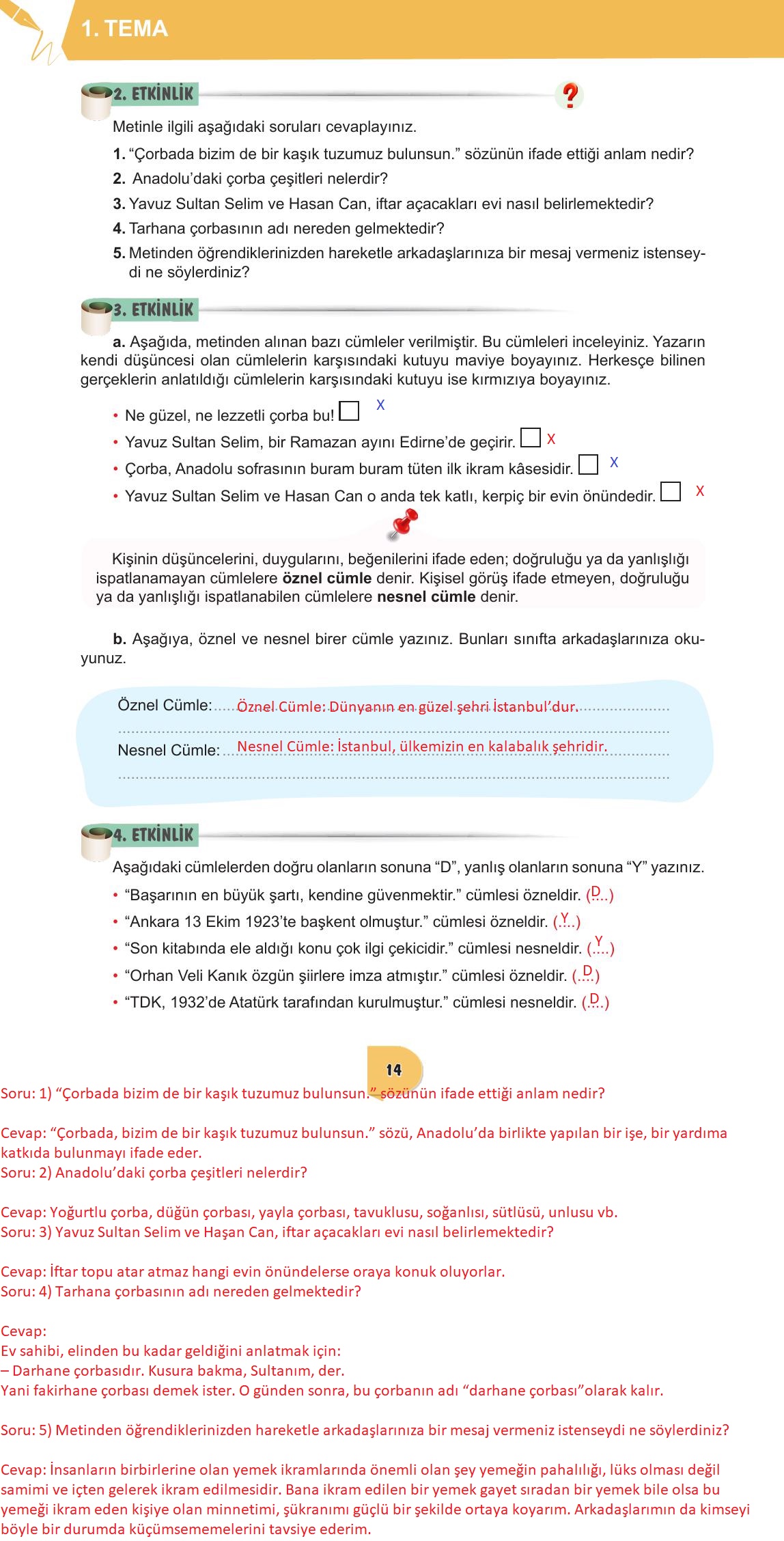 6. Sınıf Meb Yayınları Türkçe Ders Kitabı Sayfa 14 Cevapları