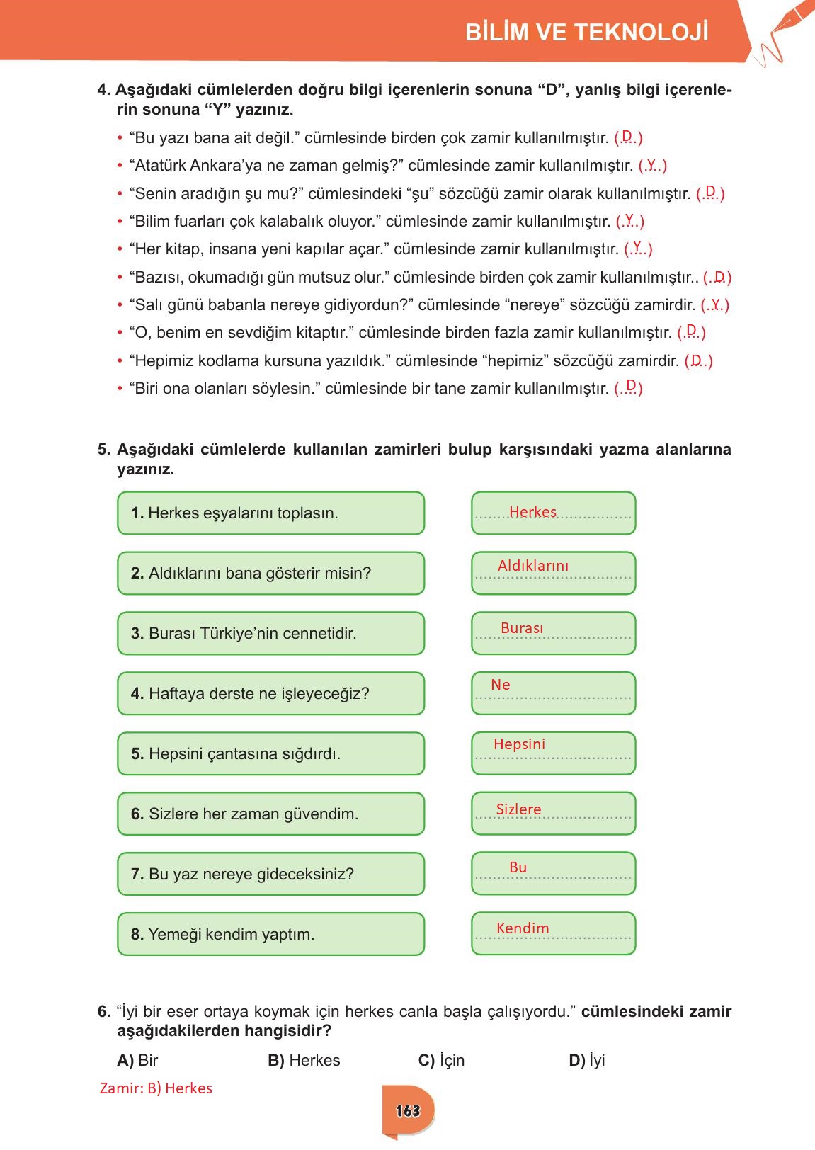 6. Sınıf Meb Yayınları Türkçe Ders Kitabı Sayfa 163 Cevapları