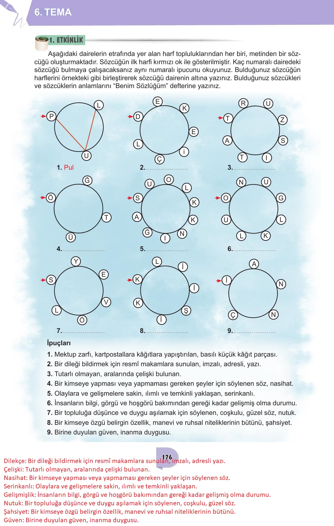 6. Sınıf Meb Yayınları Türkçe Ders Kitabı Sayfa 176 Cevapları