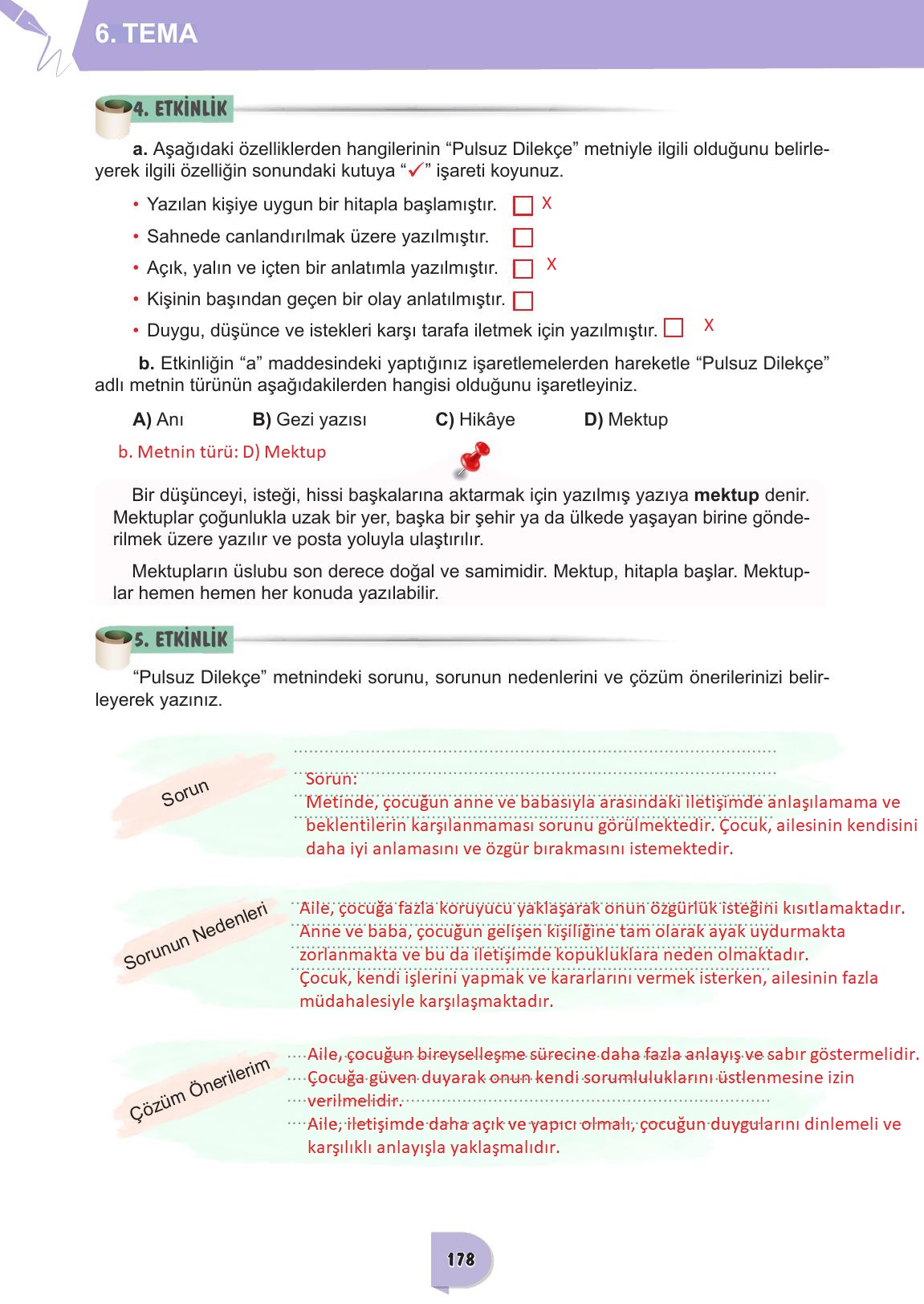 6. Sınıf Meb Yayınları Türkçe Ders Kitabı Sayfa 178 Cevapları